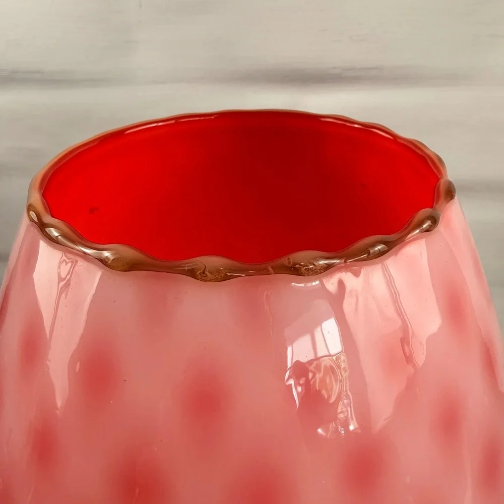 Empoli Pink Cased Glass Goblet Chalice White Stem Italian MCM